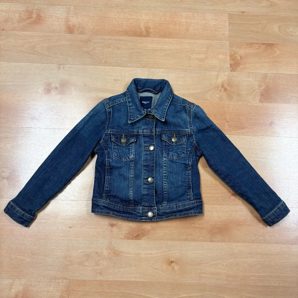 Gap Kids Dark Wash Icon Denim Jacket Girls Size XS 4/5